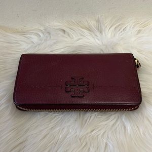 Tory Burch Burgundy Red Leather Continental Wallet Wrislet
